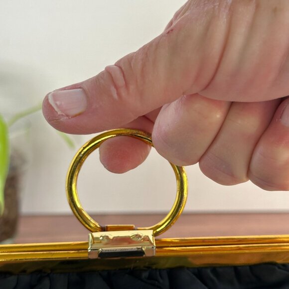 Vintage Black Satin Evening Purse with Gold-Tone Frame & Snap Closure - Picture 6 of 11